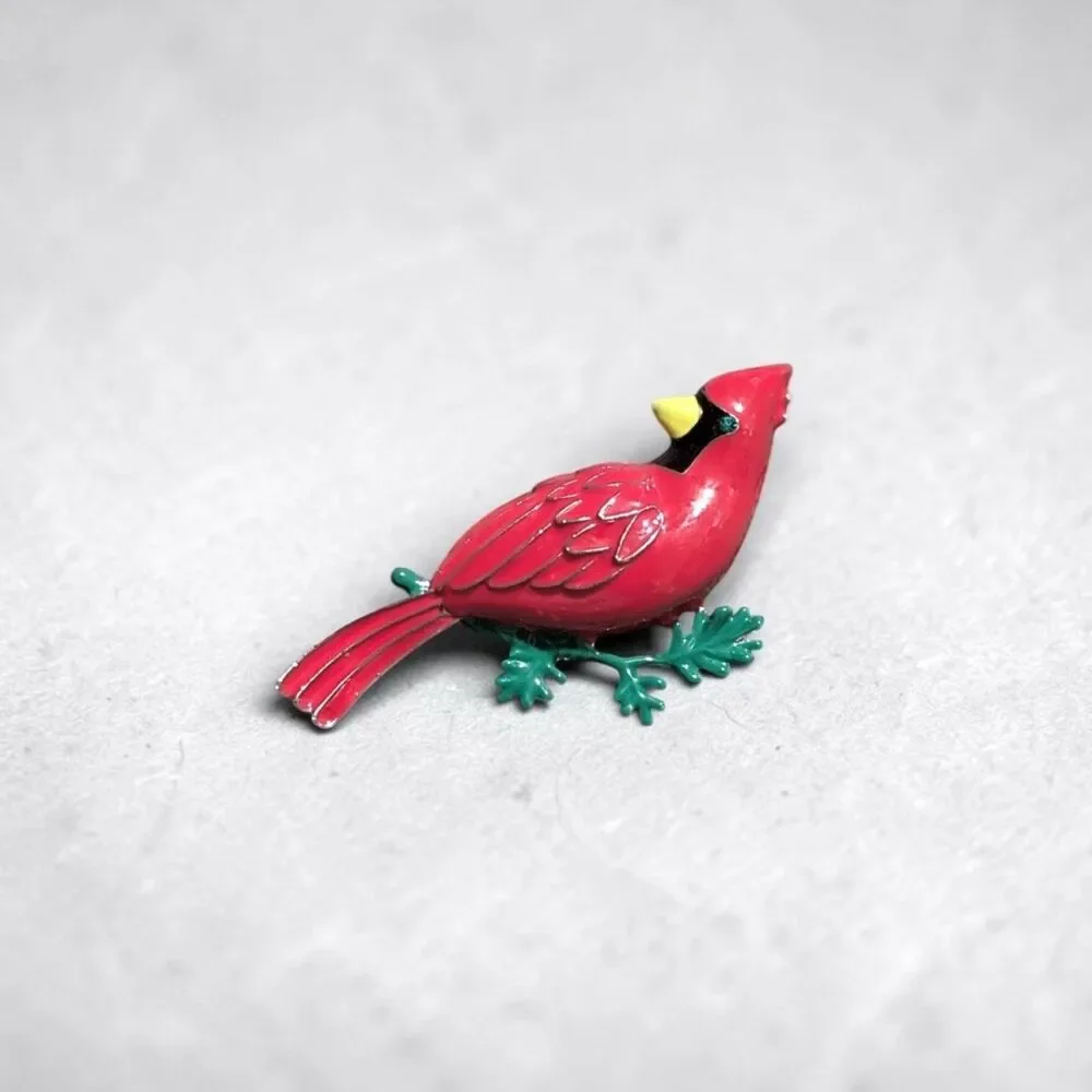 Red Cardinal Bird Enamel Brooch Pin, Vintage Style Holiday Lapel Pin